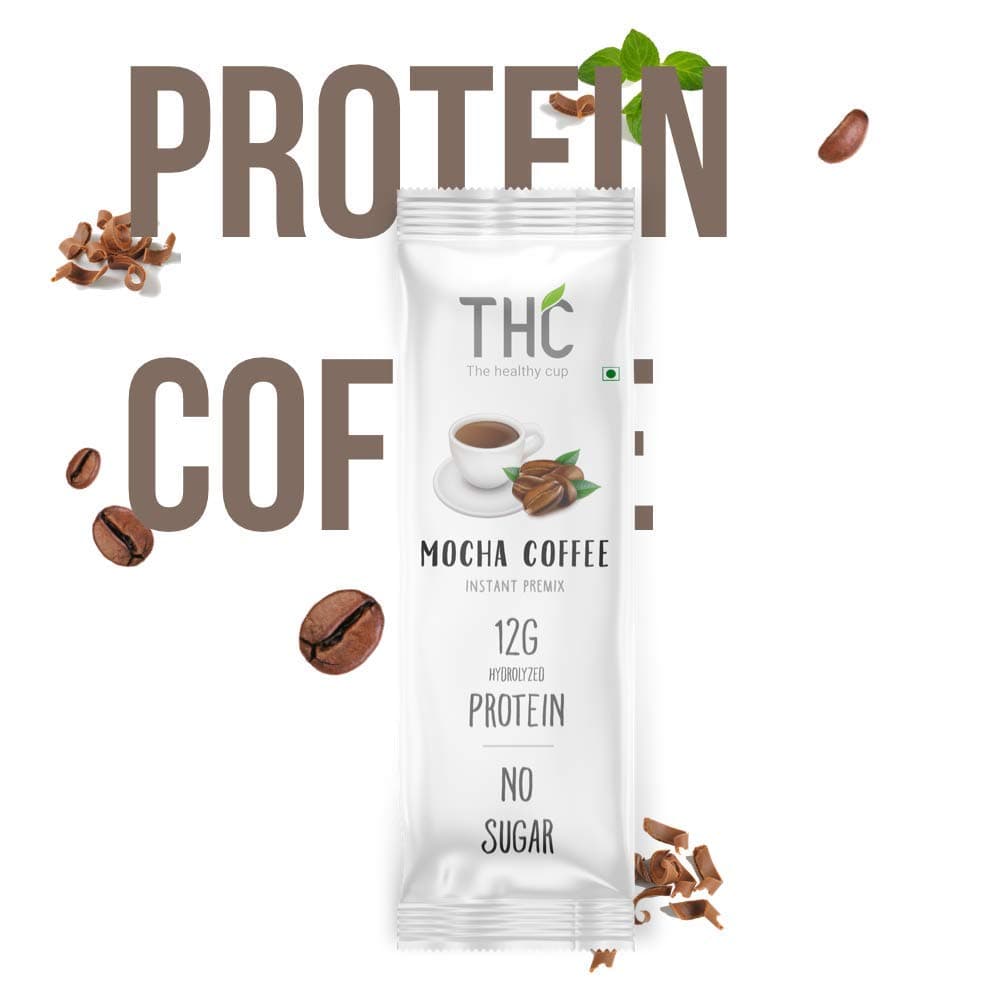 The Healthy Cup Mocha Coffee Hydrolyzed Protein, Sugar-Free India's First Protein-Based Hot Coffee Instant Premix (12 g) - Pack of 10 Sachets