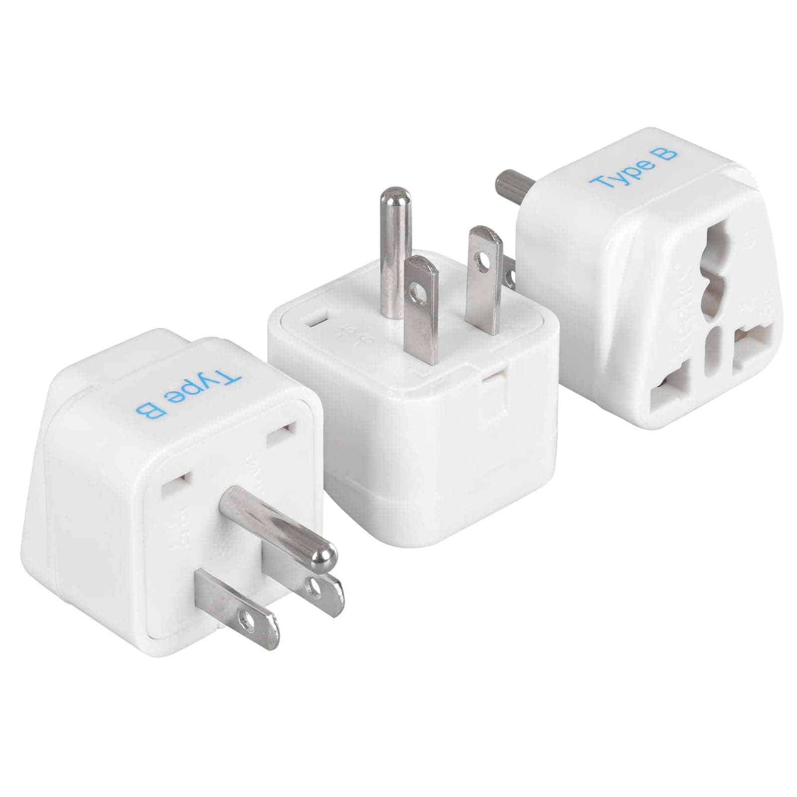 Ceptics Europe to US plug adapter, Type B USA Plug adapter compatible with plugs from Europe, India, and other countries - India to USA plug adapter is CE Certified & RoHS Compliant, White, 3 Pack