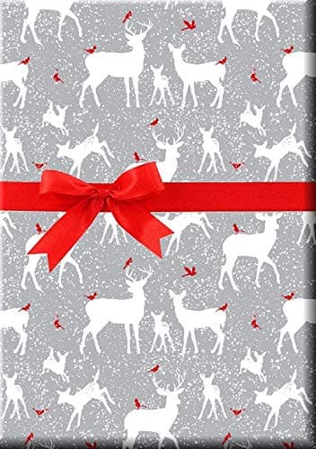 Silver Snowflakes Holiday Reindeer Kraft Wrap Wrapping Paper - 16 Foot Roll