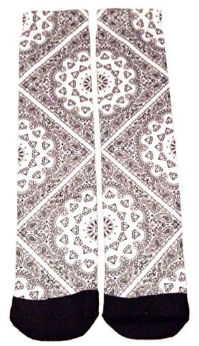 White Diamond Paisley Bandana Sublimated Print Crew Socks