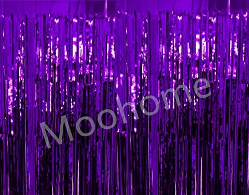 Moohome Big 12ft x 8ft Tinsel Purple Foil Fringe Curtains Backdrop Door Window Curtain Party Photography Decoration (12' x 8', Purple)