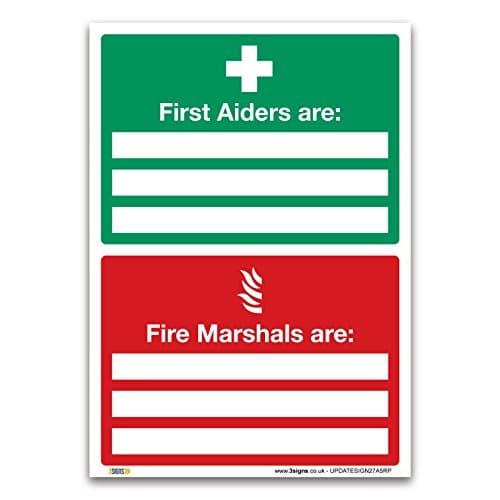 First Aiders & Fire Marshals Sign – A5 (210 x 148mm) Rigid Plastic (1mm) – Workplace Safety Signage for Emergency Compliance & Visibility