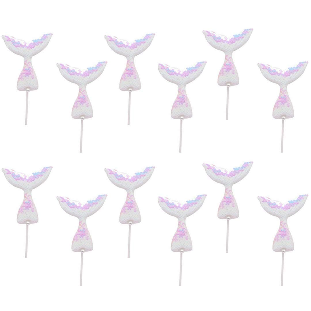 Mermaid Party Cupcake Toppers | Set of 12 Princess Mermaid Sequin Tails | DIY Mermaid Party Supplies |