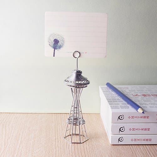 Seattle Space Needle Memo and Photo Clip Made of Steel Wire 5 Inches Tall Architectural Replica Model