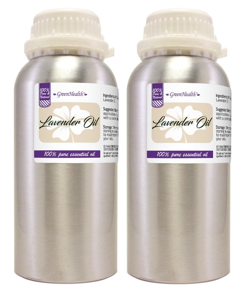 2 Bottles – GreenHealth Lavender Essential Oil – 16 fl oz Each (32 fl oz Total) – 100% Pure & Uncut – Aluminum Bottles – Bulk Lavender Oil for Diffuser, Aromatherapy, Soap Making & Candles