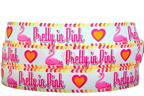 craftsociete 5 Yards Pretty in Pink - Flamingo Design Grosgrain Ribbon 7/8" Inch 22mm