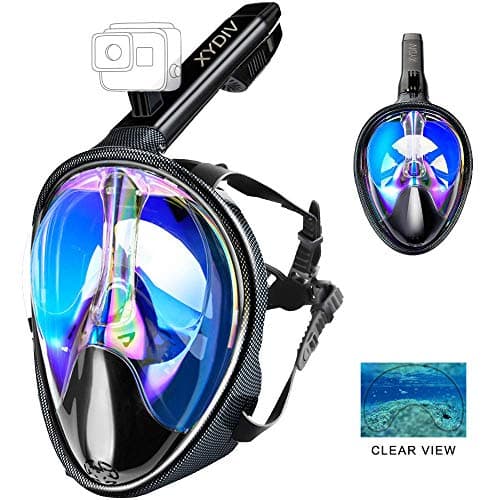 XYDIV Full Face Snorkel Mask Panoramic 180 Seaview Plating UV 400 Diving Masks for Adults & Youth Easy Breath Snorkeling Mask with Camera Mount Anti-Fog Scuba Mask (Blue, L/XL)