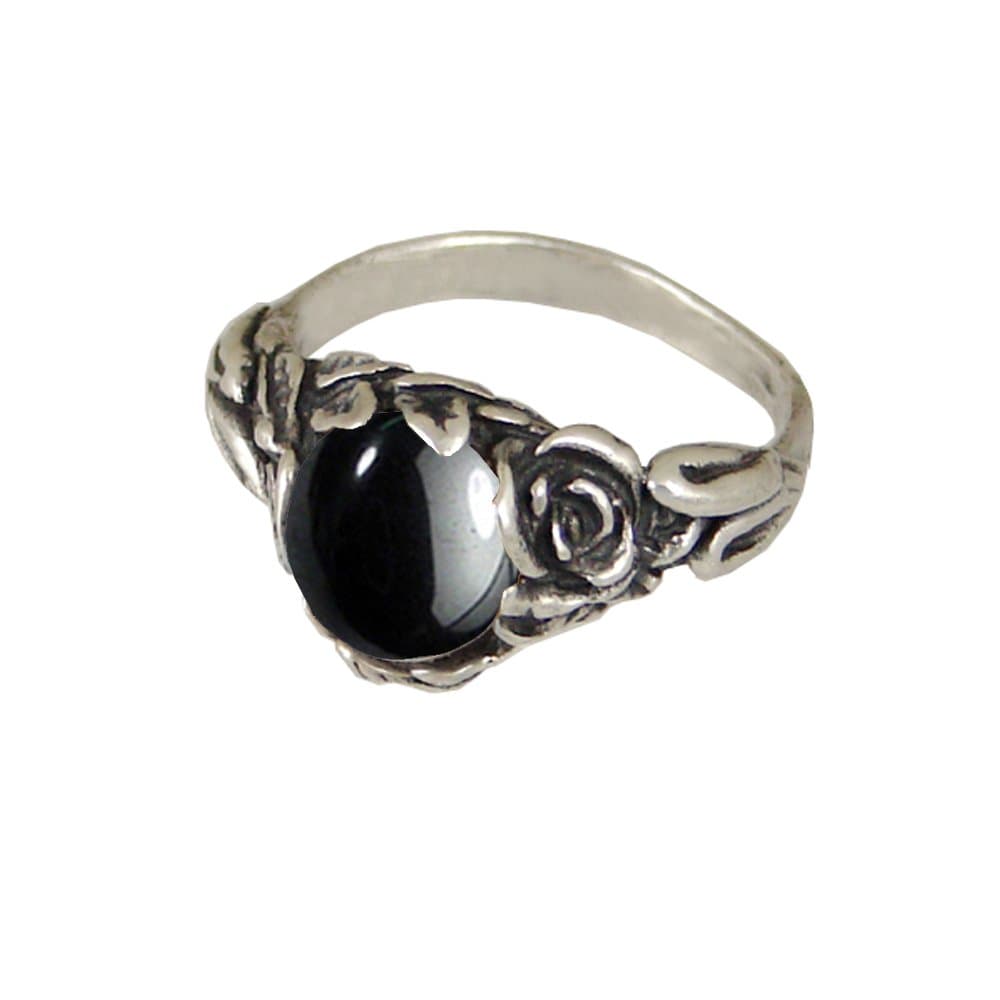A Sweet Sterling Silver Rose Ring with Hematite Made in America
