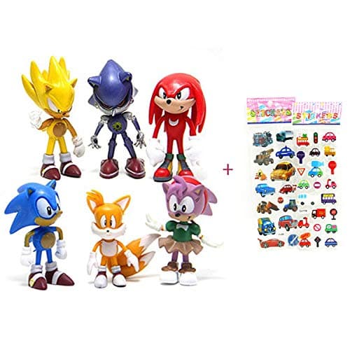 6 Pcs Sonic the Hedgehog Action Figures, Cake Toppers, 2.4"