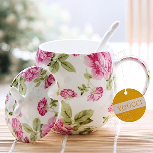 Creative Cute European England Royal Luxury Bone China Tea Cup Ceramic bulging Coffee Cup Mugs-Red pink rose Flower