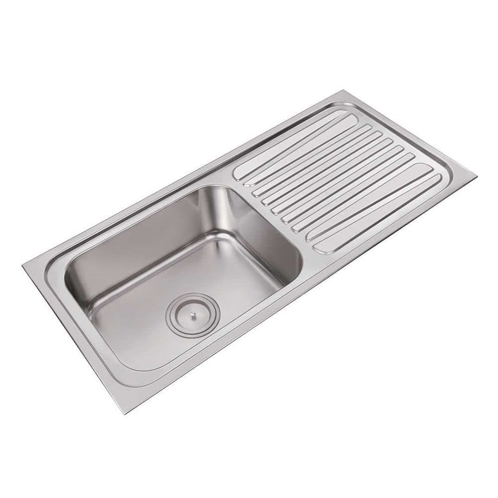 37x18x8 Bowl Sink with Drain Board, Silver, Chrome Finish, Stainless Steel