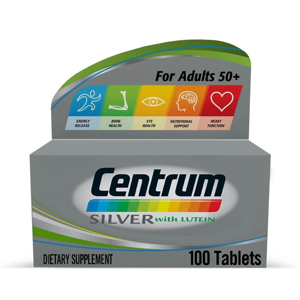 Centrum Silver 50 Plus, Multivitamin, Lutein, with Vitamin C, Vitamin D, Zinc and Vitamin B Complex, Magnesium and others, Promotes Hearth Health, Boosts Immunity, 100 Tablets