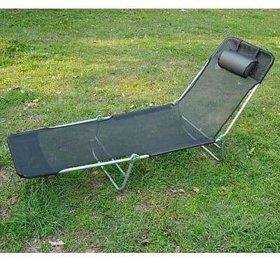 Foldable Tilted Chaise lounger Chair Cot Lounge Triple-Folding w/Pillow Black