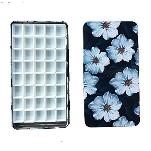 BOOYEE Empty Watercolor Tins Palette Paint Case Metal Box with 40 Pcs Half Pans Carrying Magnetic Stripes on The Bottom