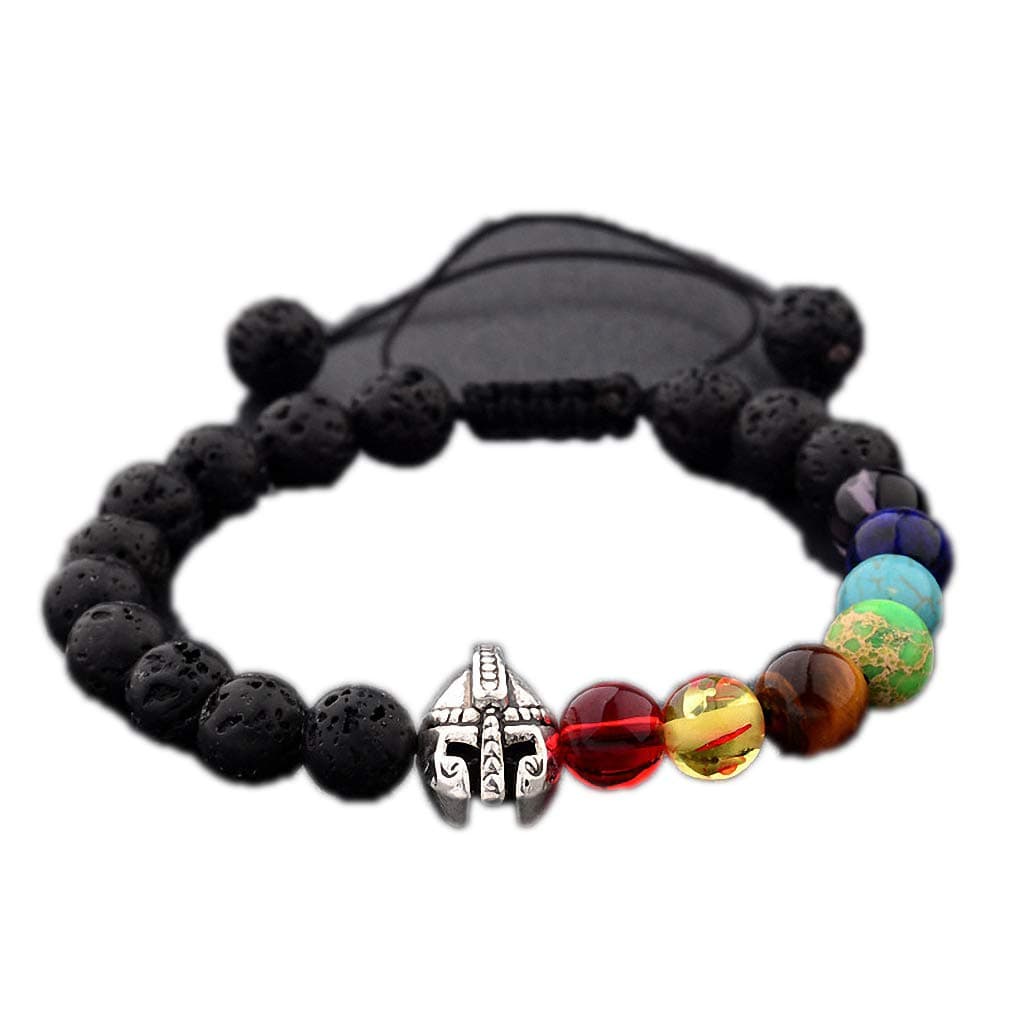 Giwotu Roman Knight Spartan Warrior Gladiator Helmet Bracelet Men Stone Bead Bracelet Mala Yoga Elastic Bracelet