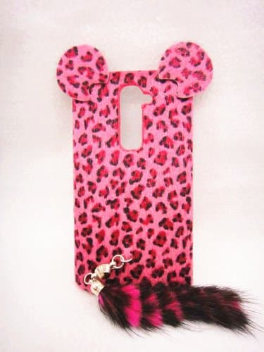 3D ear pink Leopard with tail Fur Plush cute Case Cover Shell skin for LG Optimus G2 D800 D801 D802 D803 VS980 F320