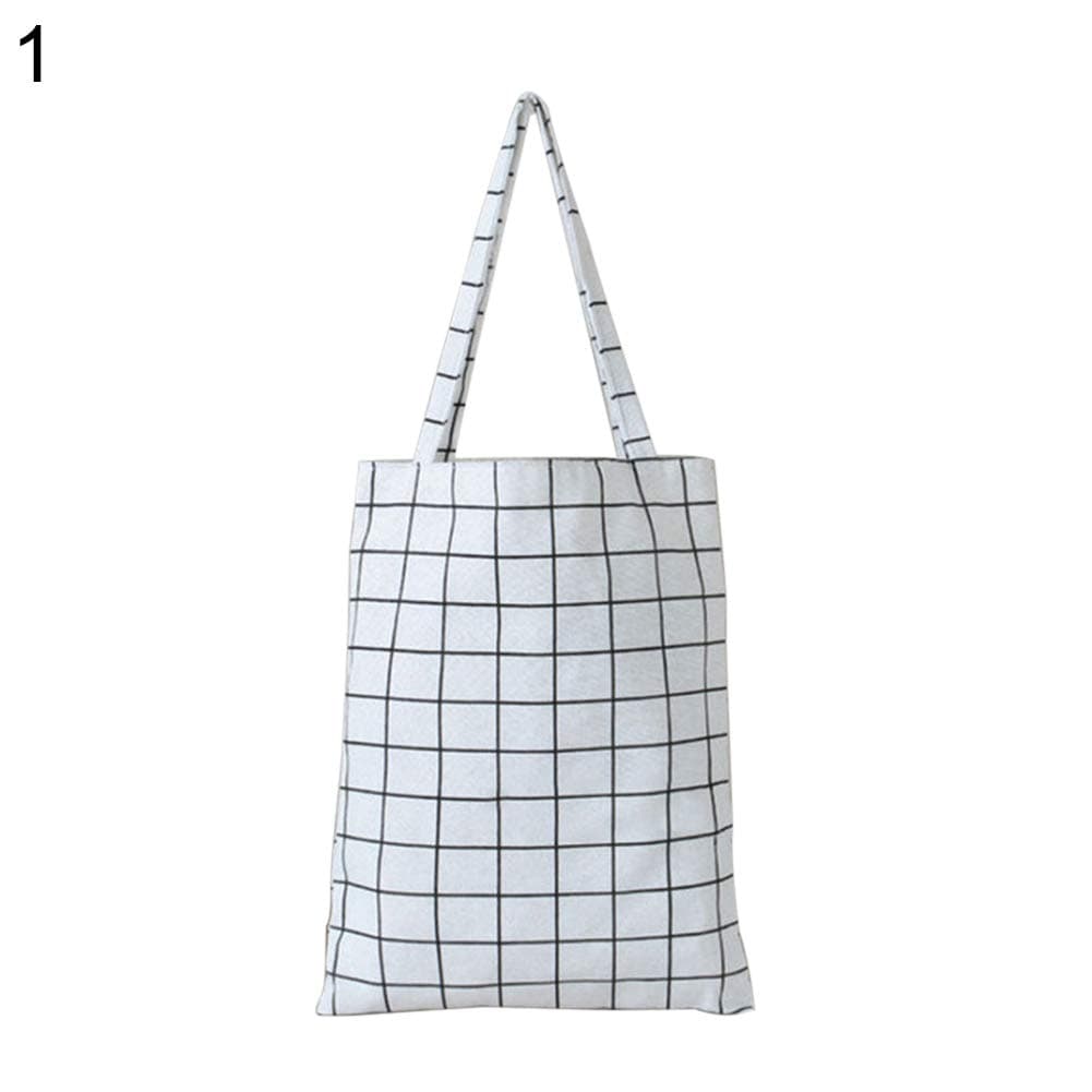 Profusion Circle Plaid Linen Shopping Bag Foldable Large Capacity Shoulder Tote Handbag