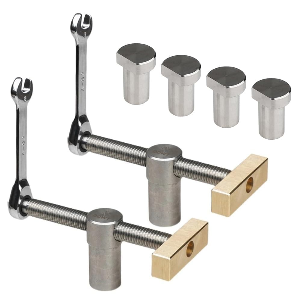 DDWT 2 Pack Bench Dog Clamp Dog Hole Clamp with 4 Pack Bench Dogs Woodworking 3/4 Inch Adjustable Workbench Stop Stainless Steel Brass (19mm)