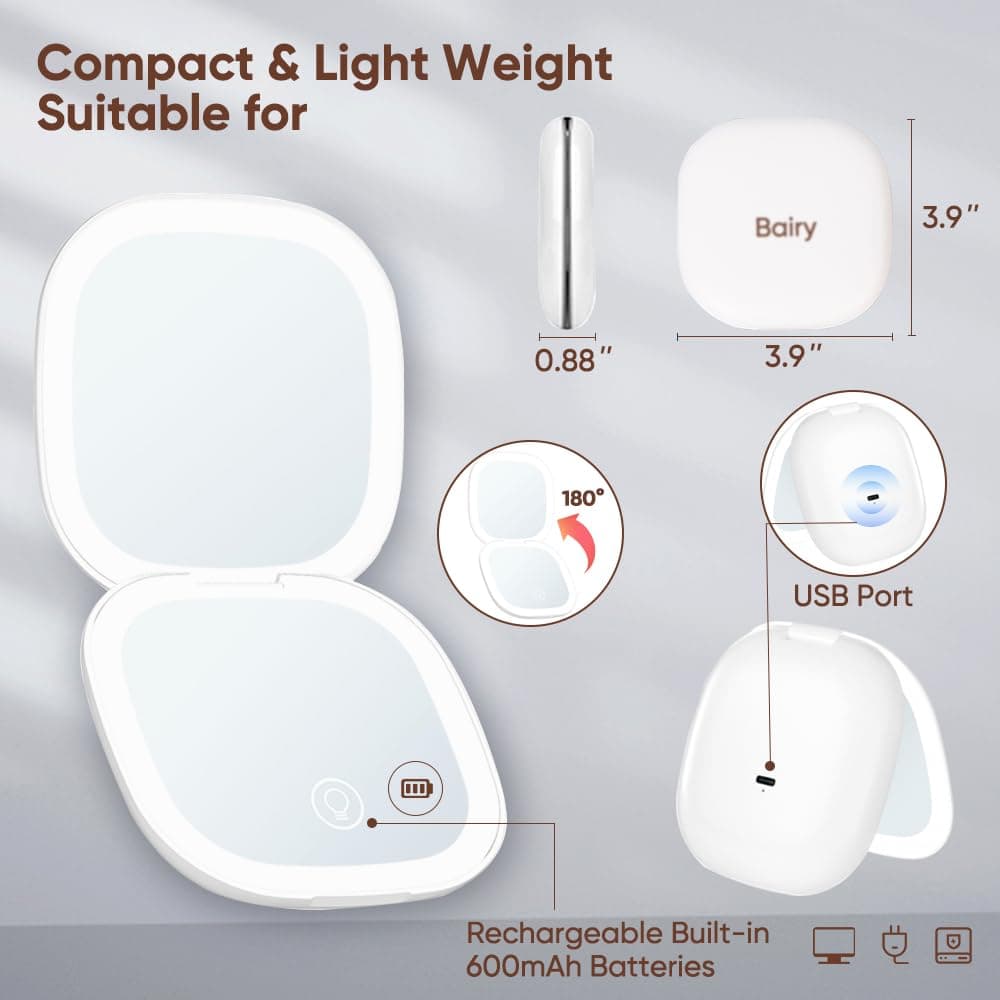 Bairy Compact Mirror with LED Light (White)