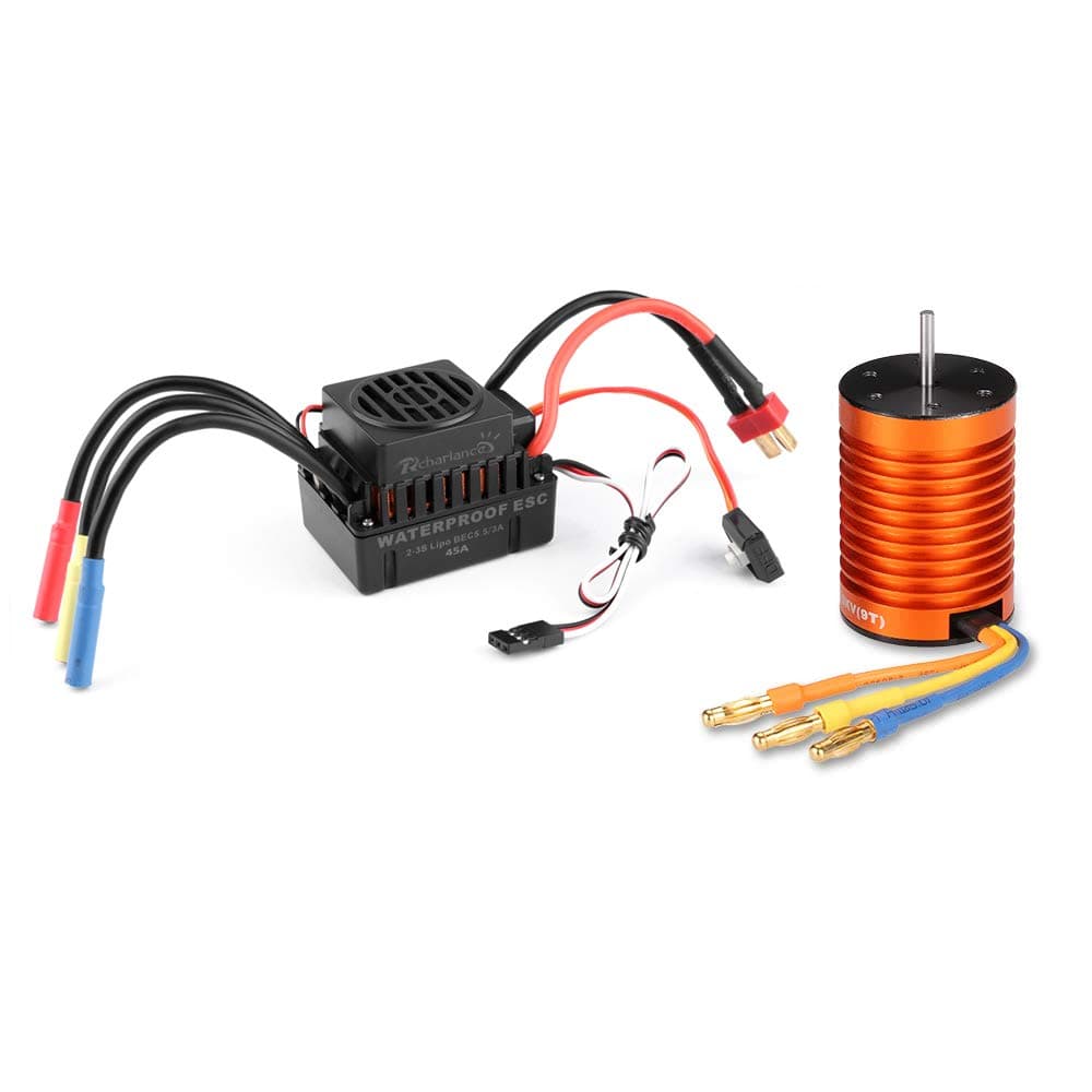 Rcharlance F540 4370KV Brushless Motor 3.175mm Sensorless with 45A ESC Brushless Waterproof Electronic Speed Controller Combo Set Upgrade Power System for 1/10 RC Car Boat