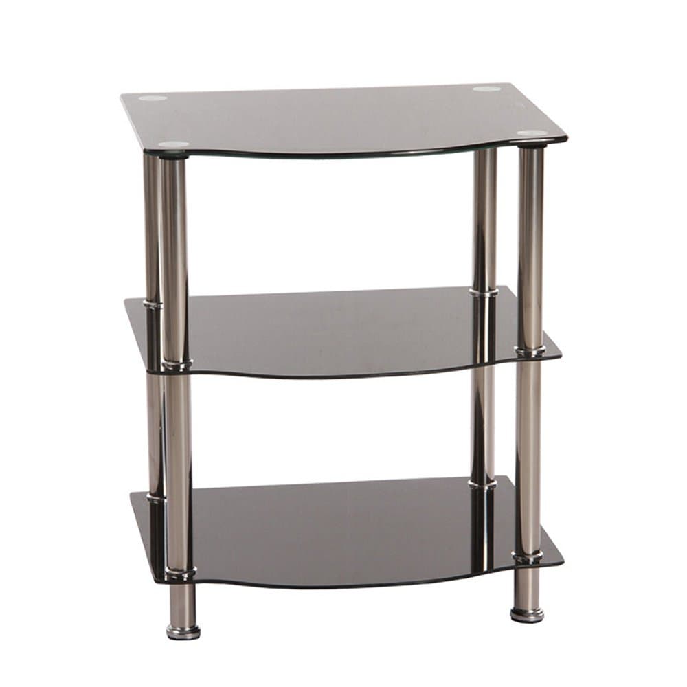 OSPI 3 Tier End Table Black Tempered Glass Shelves Stainless Steel Legs L 50 x W 40 x H 60 cm