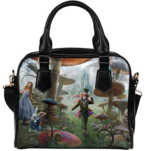 Fashionable Female Shell Shoulder Handbag Crossbody Handbag with Alice In Wonderland Theme