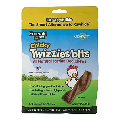 Emerald Pet - Dog Chews, Chicken Chew Treats, Rawhide Free, All-Natural Mini Chews, Lasting Dog Treat, 100% Digestible, Grain-Free, Gluten-Free (Twizzies Bits Bag, 10 Ounce)