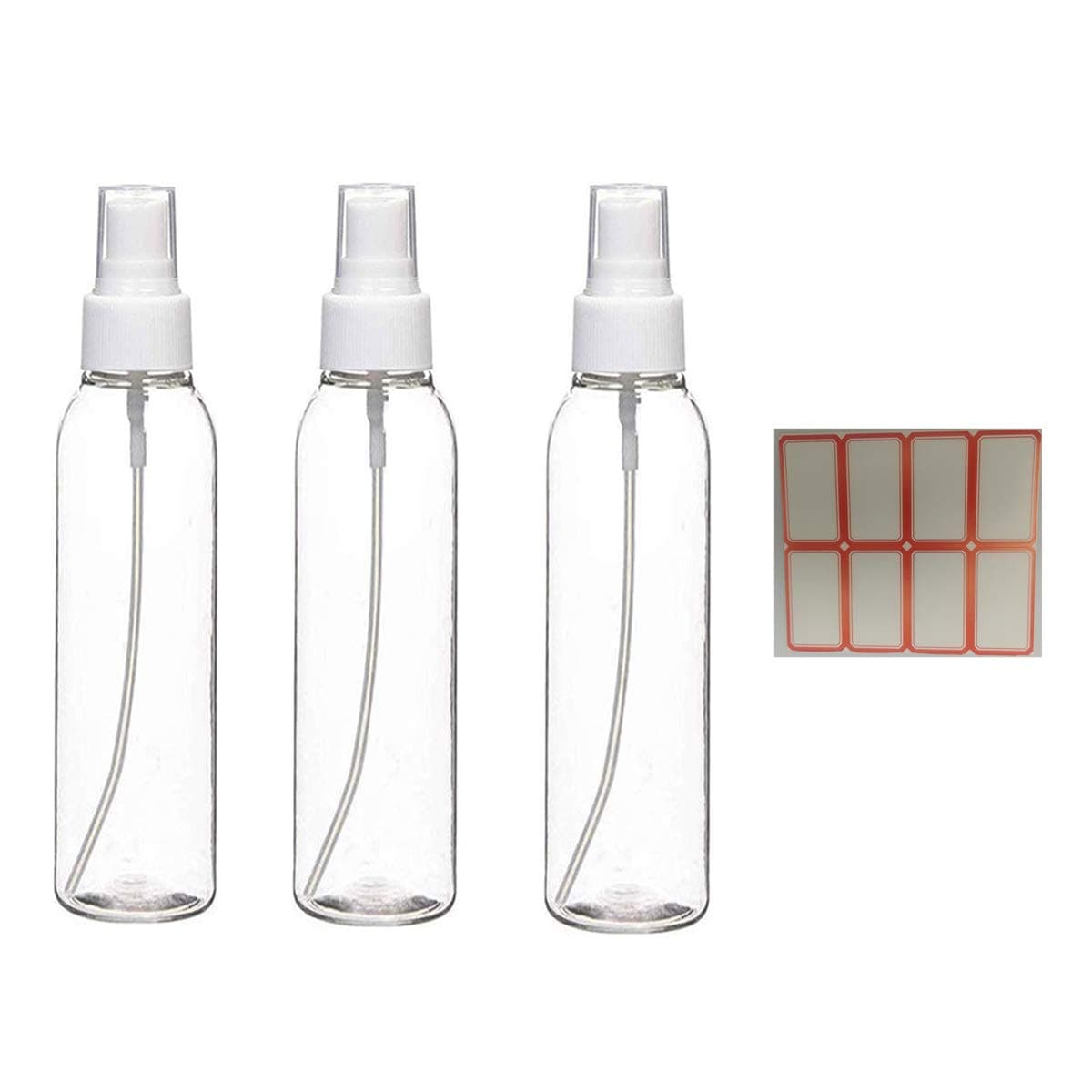 Spray Bottles, 1.69oz/50ml 3.38oz/100ml Clear Empty Fine Mist Plastic Mini Travel Bottle Set, Small Refillable Containers with Labels (3pcs 100ml)