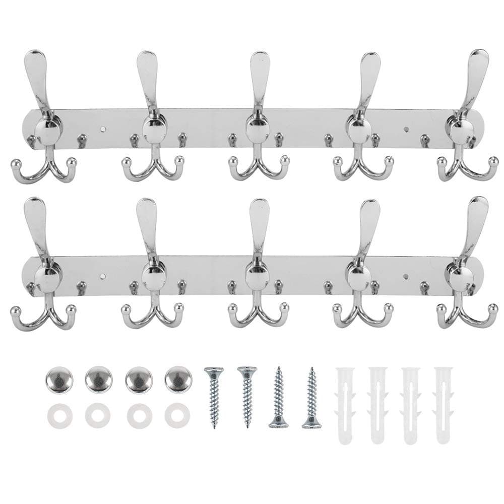 Dosenstek15 Hooks Stainless Steel Coat Robe Hat Clothes Wall Mount Hook Hanger Towel Rack (2 Silver)