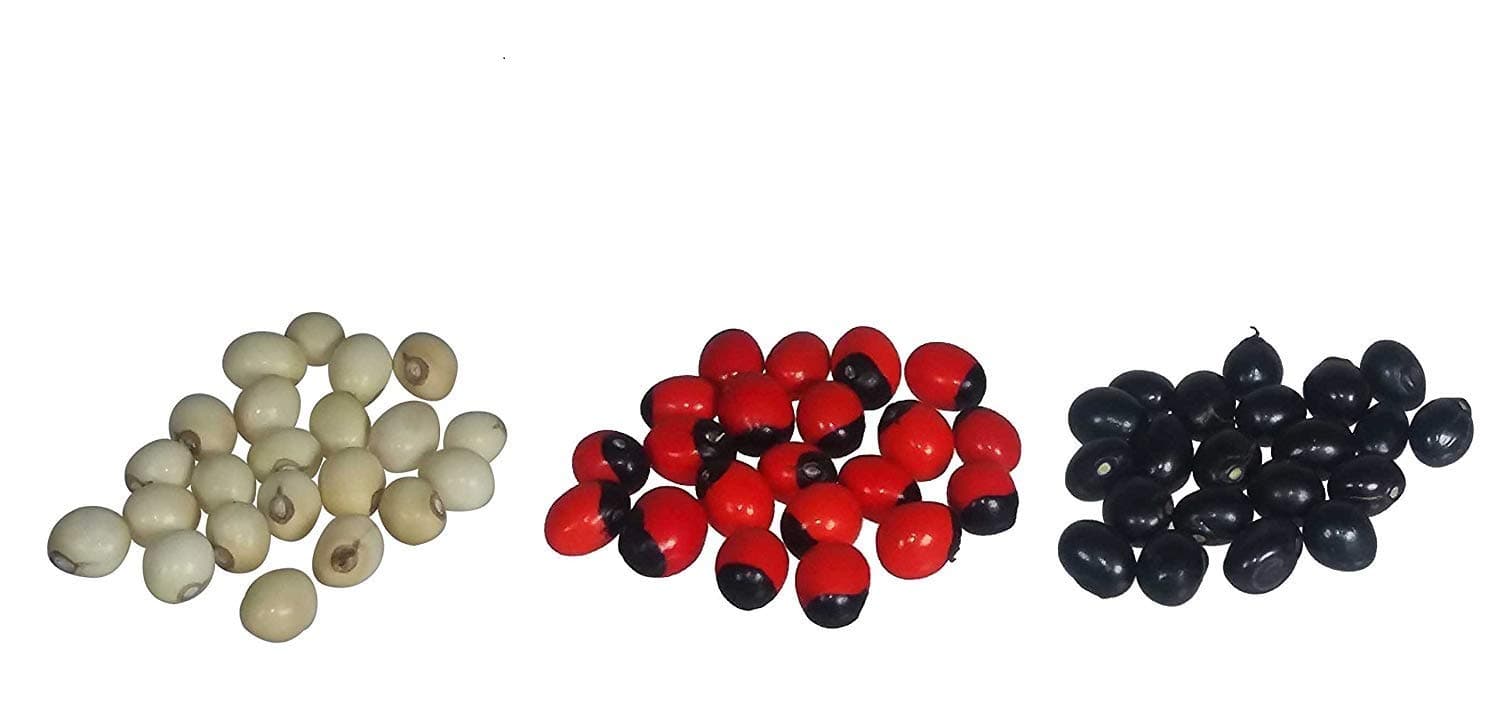 - Gunja Combo (White,Black, Red) / Abrus Precatorius/Rakta Gunja/Gumachi/Chirmi Beads/Gurinvida/Ratti Seeds / गूंज – 21PCS of each