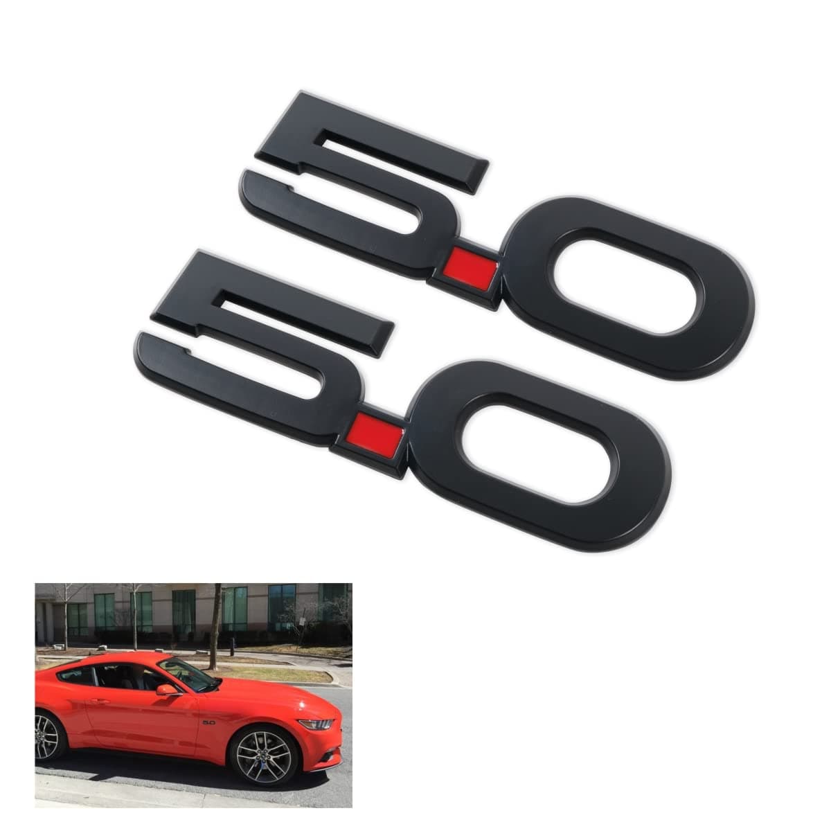 5.0 Emblem 3D Fender Badge Decals Replacement for Ford Mustang 2PACK (Matte Black)