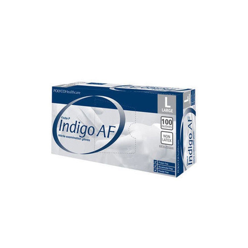 Bodyguards Polyco MFNP100/03 Finite P Indigo AF Nitrile Disposable Gloves, Large/9, Indigo