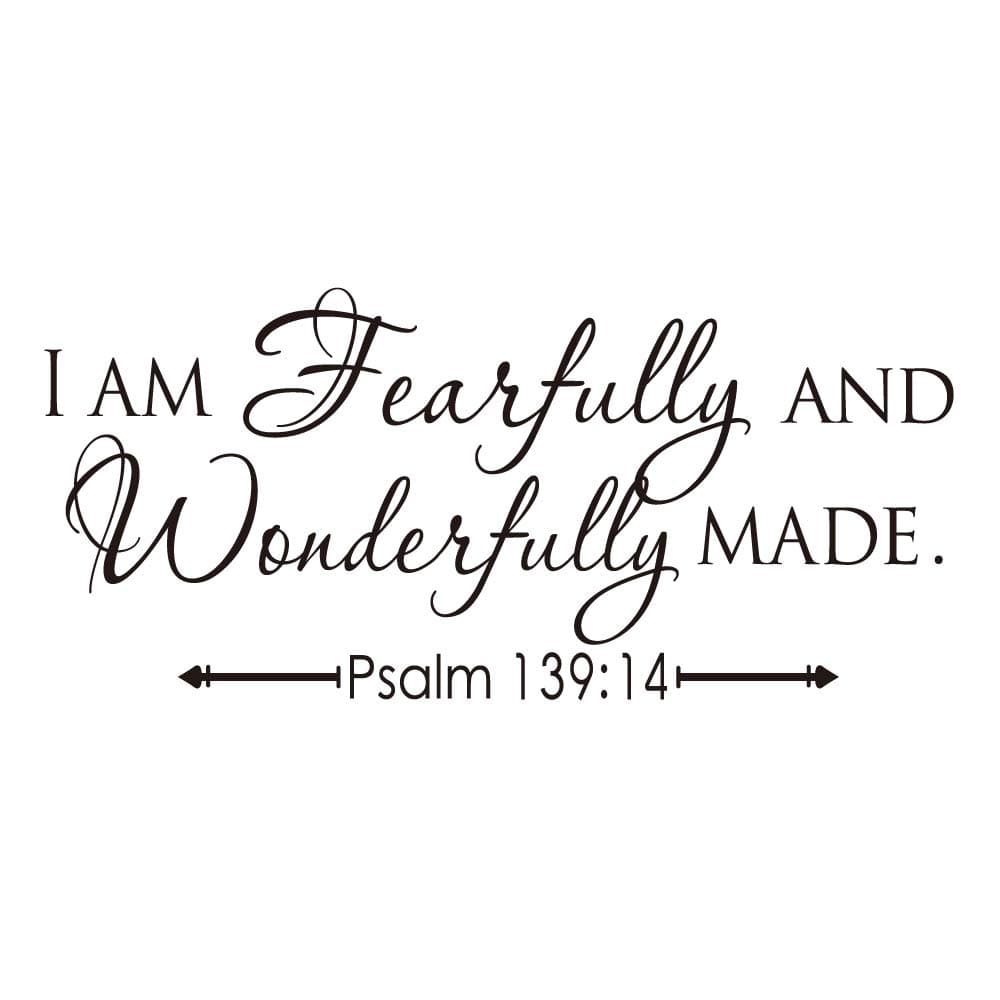 I AM Fearfully and Wonderfully Made Psalm 139:14 Vinyl Wall Decal Bible Scripture Inspirational Quotes Wall Art Religious Décor