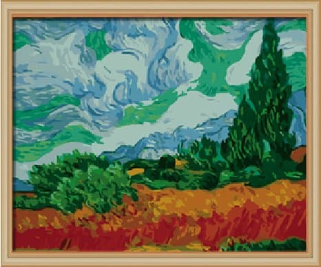 Colour Talk DIY Home Decor Digital Canvas Oil Painting by Number Kits Worldwide Famous Oil Painting A Wheatfield, with Cypresses by Van Gogh 16 * 20 inch.