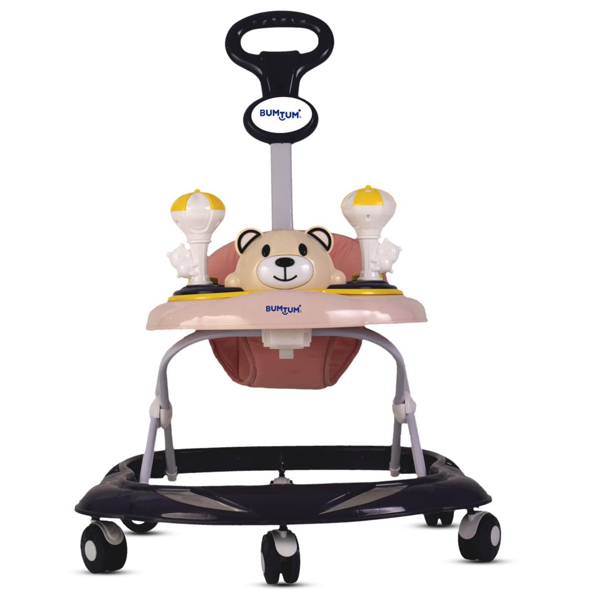 BUMTUM Baby Walker | Baby Walker with Parental Handle, Music & Stopper | 6-48 Months | Walker for Baby | Multifunctional & Adjustable | Bear Walker Pink