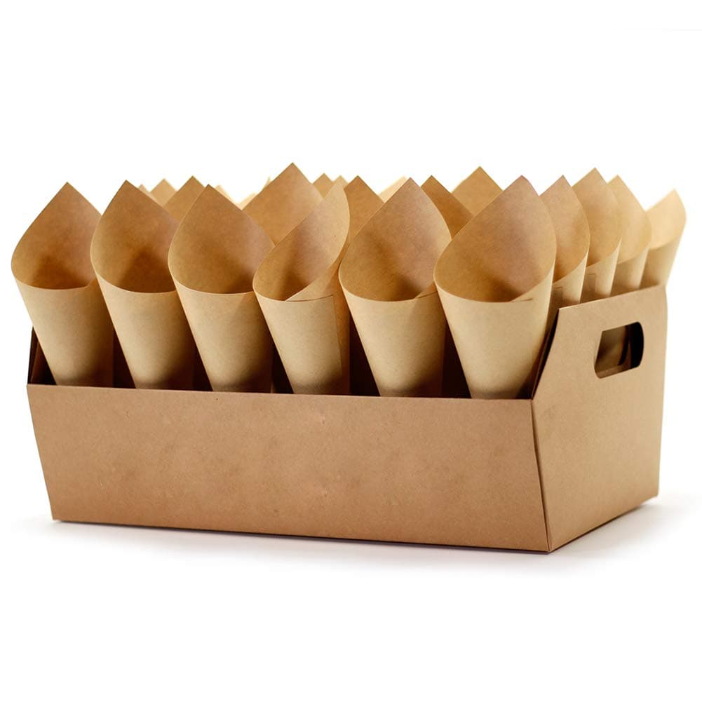 Party Confetti Cone Holder Box - Confetti for Gift Box Wedding, Stand Tray Box Total of 30 Holes for 30 Confetti Cone, and Include 32 Cone Papers (Kraft-F, 1)