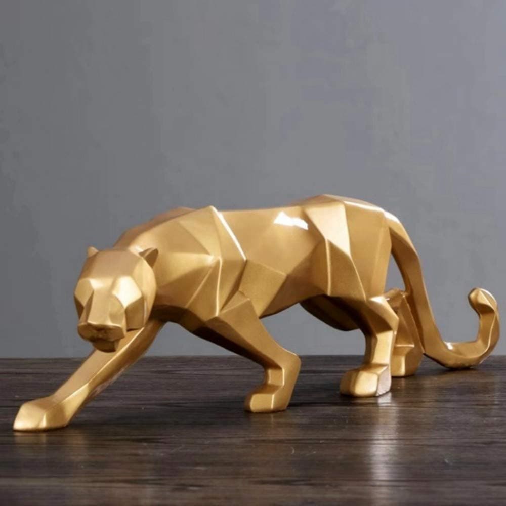 Statues Figurines Sculptures,Gold Color Panther Resin Sculpture Geometric Resin Leopard Statue Crafts Wildlife Animal Art Decor Gift Ornament Decoration