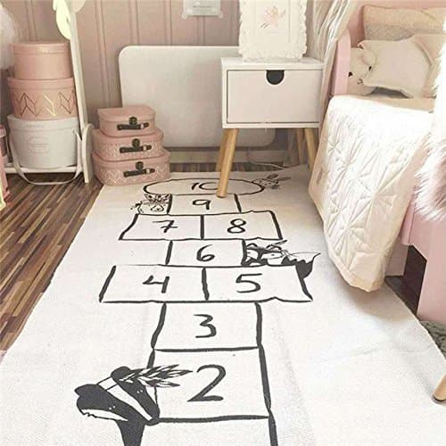 lulalula Cartoon Creeping Mat, Digital Checkers Soft Canvas Cotton Infant Playmat Blanket Crawling Mat Activity Pad Carpet Floor Rug for Home Kids Decoration Bedroom Gift