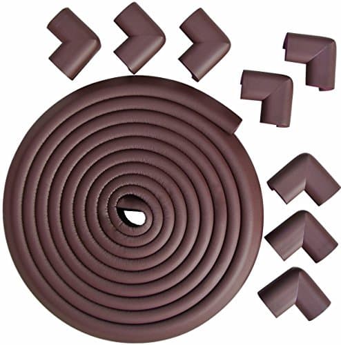 Super Premium 20.4 Ft of Edge and Corner Guards (Includes 8 PRE-Taped Corner Guards). Stylish Brown Color Plus 6-Pack Home Safety Electric Plug Protectors. Keep Toddlers Safe While They Learn to Walk