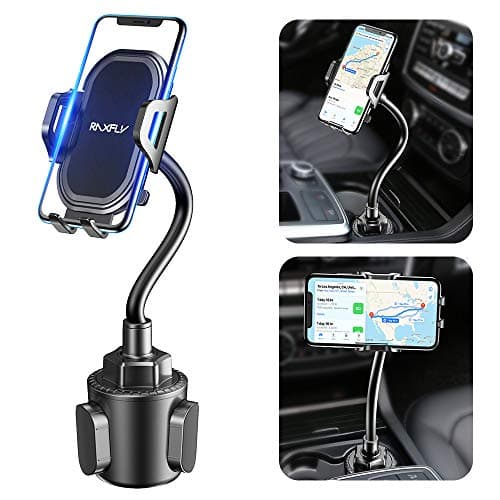 Cup Phone Holder for Car - RAXFLY Adjustable Gooseneck Hands Free Car Cup Holder Phone Mount Universal Compatible with iPhone 11 X XR 7 8 Plus Samsung Note 10 S10 Plus Car Mount Accessories Black