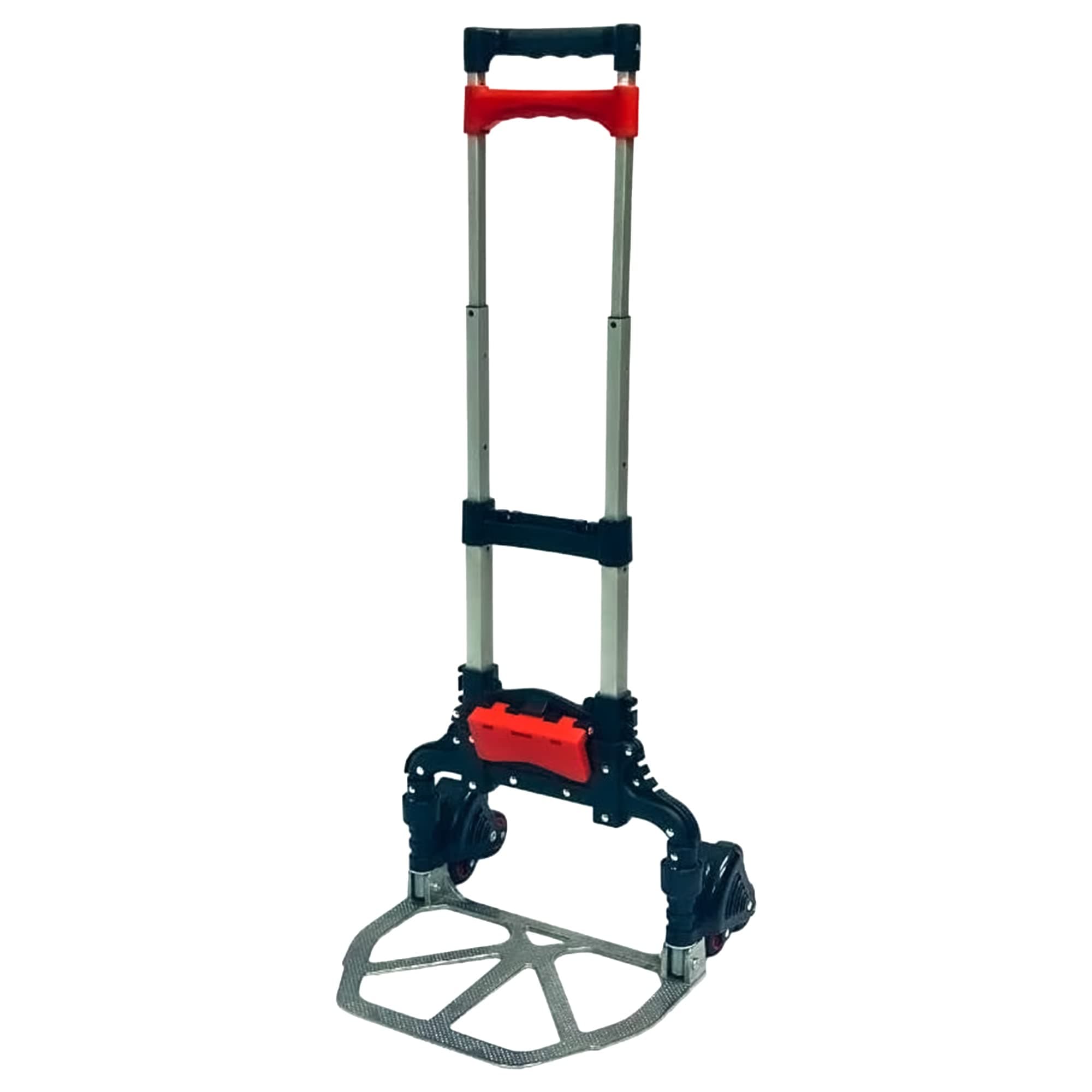 Stair Climbing 6-Wheel Folding Aluminum Hand Truck Dolly Cart with Tote Attachment Ideal for Moving Boxes, Groceries, Heavy Equipment, Red