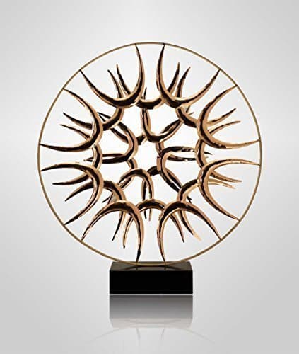 Round Abstract Steel Sculpture on Marble base. Height 62 cm. Figure in Red Gold Platinum Plated