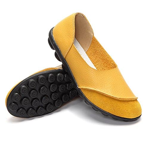 Sanyes Women Slip-on Leather Shoes Leisure Flats Loafers Shoes SYNX978-Yellow-41