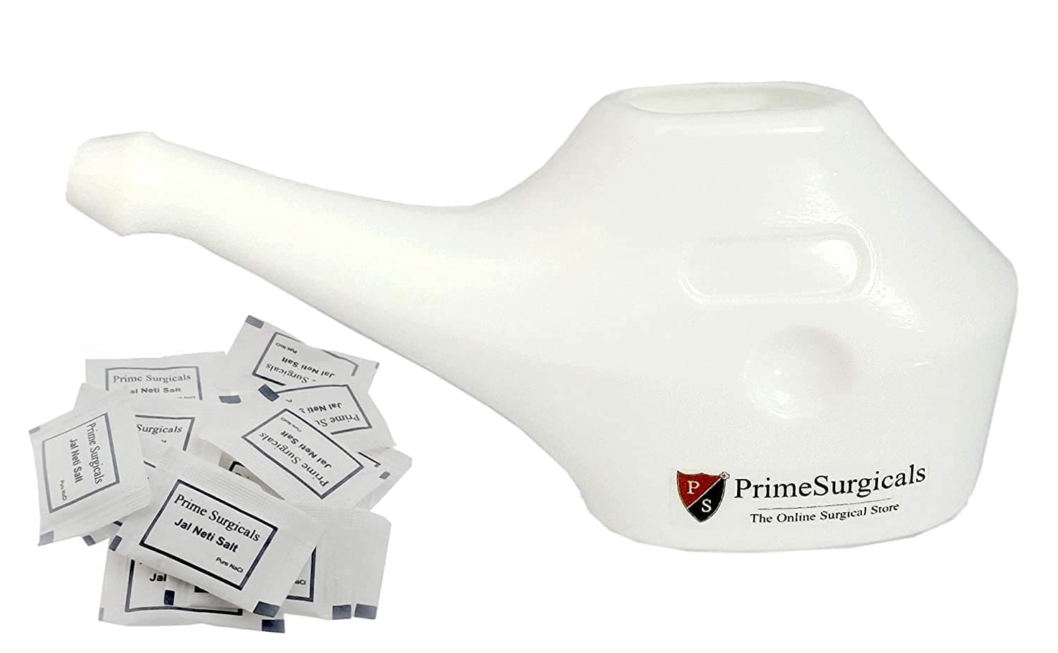 PrimeSurgicals Durable Plastic Jal Neti Pot With Neti Salt Sachets(Pack Of 1), White