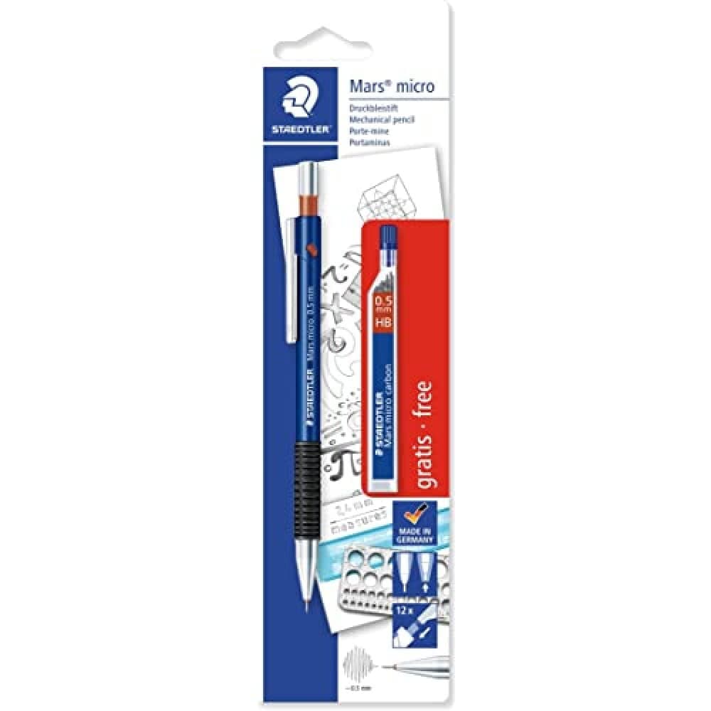 7755ABK25D Mars Micro Mechanical Pencil, 0.5mm (Blistercard of 1 + 12 HB Lead Refills)