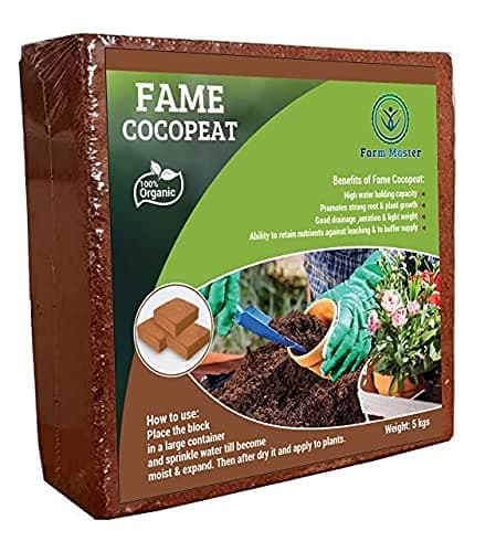 Farm Master Fame Cocopeat Block 5 kg - Expand Up to 75 litres of Coco Peat Powder.