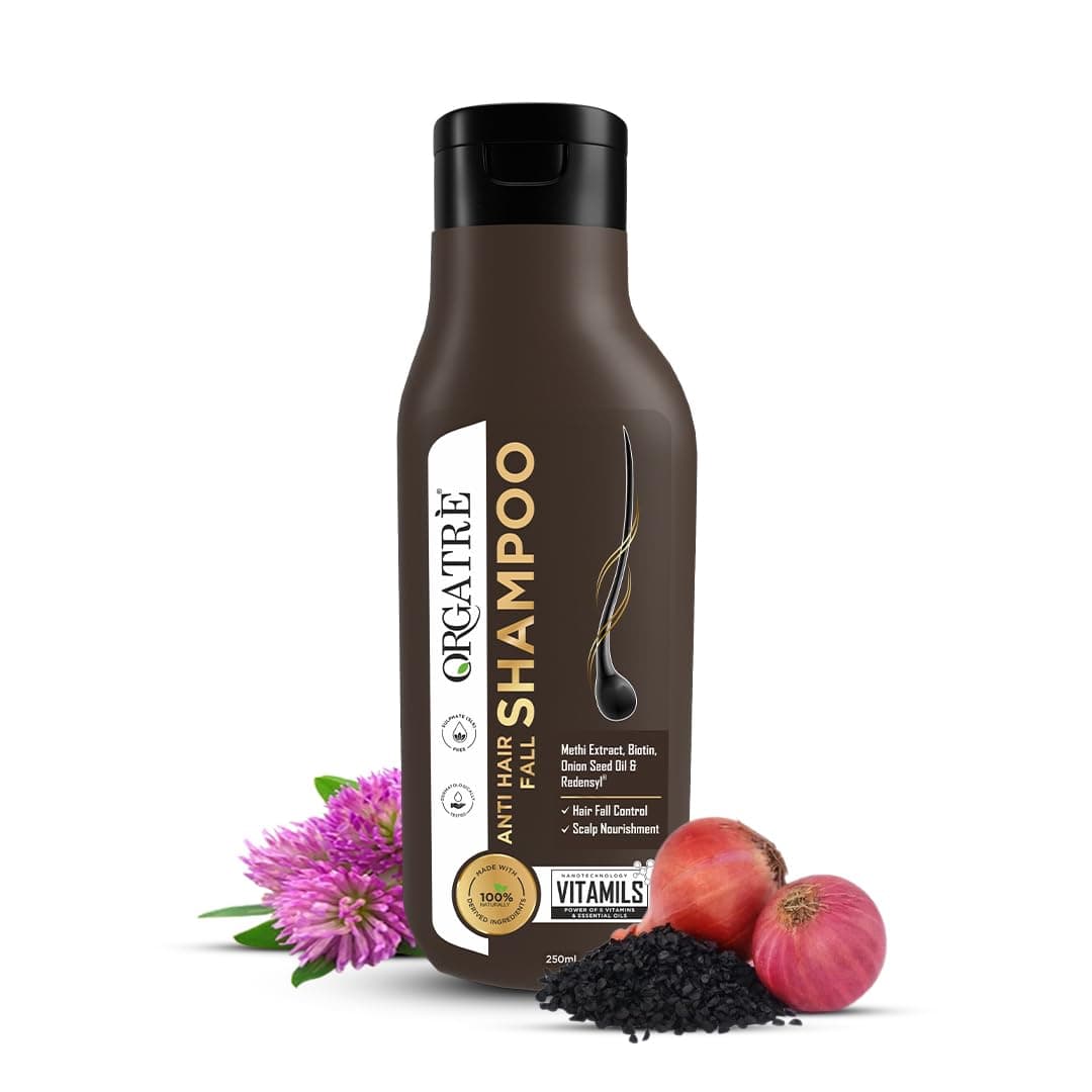 Orgatre Anti Hair Fall Shampoo| With Redensyl, Biotin, Onion & Methi | Controls Hair Fall, Strengthens Roots, Promotes Hair Growth & Reduces Breakage | For Men & Women | Sulfate & Paraben Free | 250ml