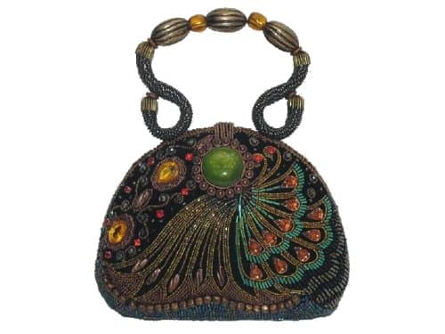 WF069-01 multi brown color Beaded Unique Handmade Velvet Material Peacock Style Evening Handbag