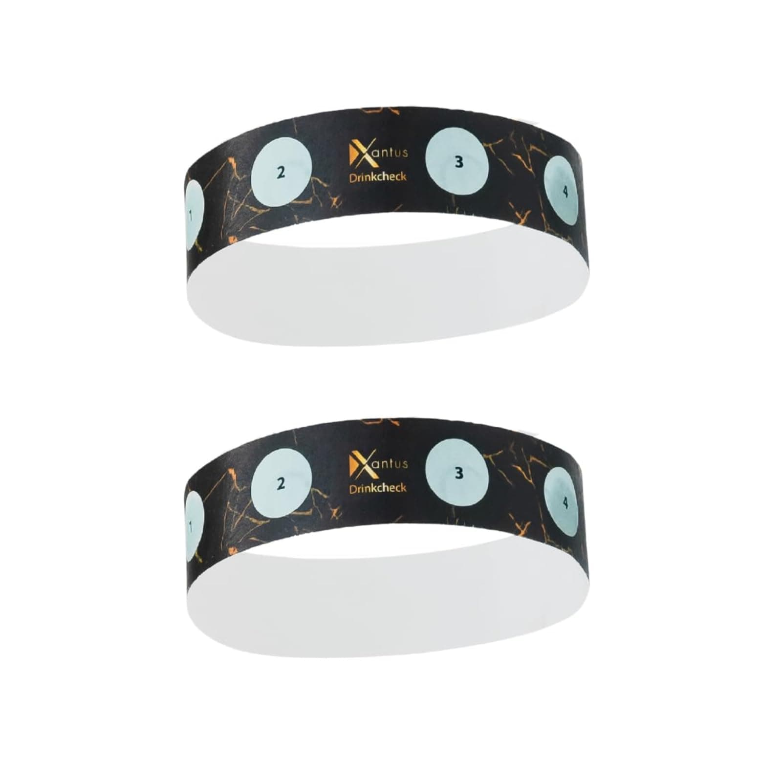 Drink Check Wristband Roofie Test by Xantus | Spiked Drink Bracelet Tester Detects GHB Within 10 Seconds Test Your Drink | Spiking Protection Detector Made in USA | (2 Black Wristbands 8 Tests)