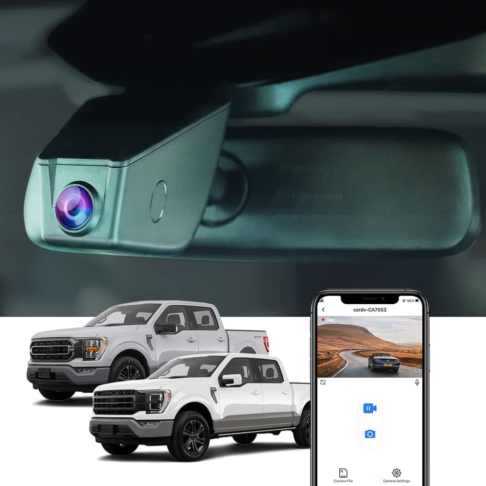 4K Dash Cam Suitable for Ford F150 & F250 2021-2025 Limited XLT XL Raptor Lariat Platinum King Ranch Tremor, OEM Look, UHD 2160P Video, WiFi&APP, Loop Recording, G-Sensor, Plug&Play, 64GB Card